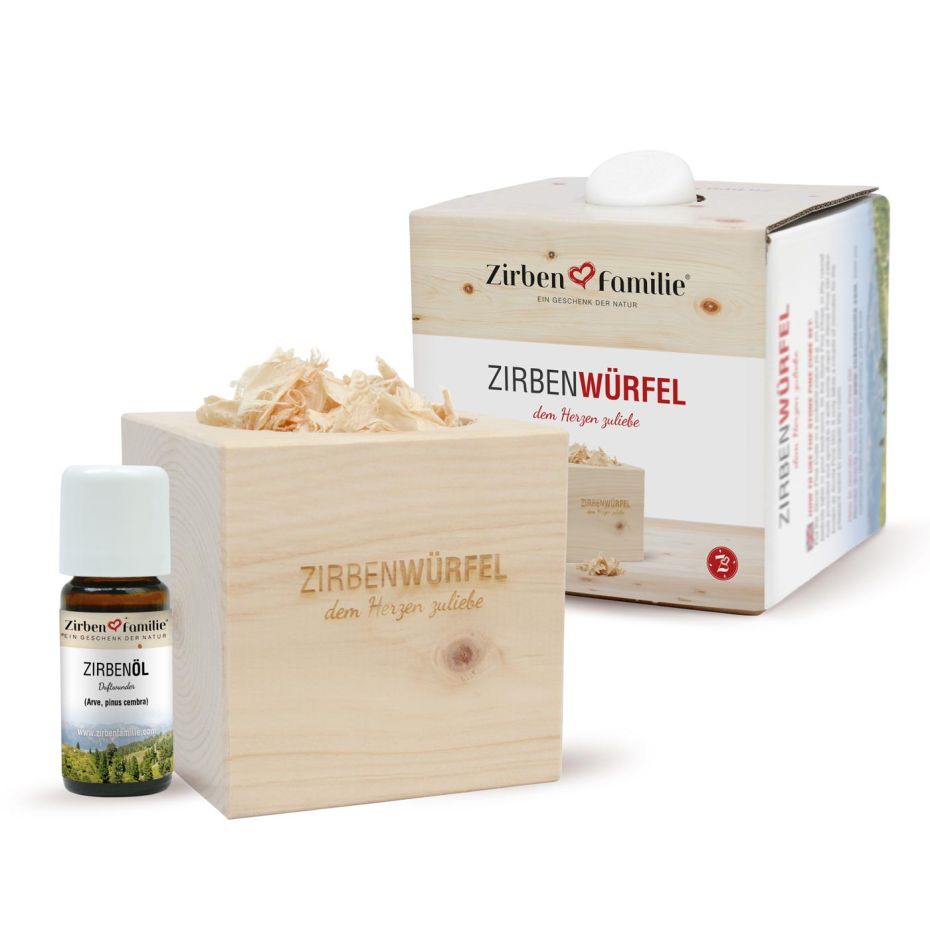 Zirbenfamilie Duftset "Zirbenwürfel mit Zirbenöl" bei Bettenrid